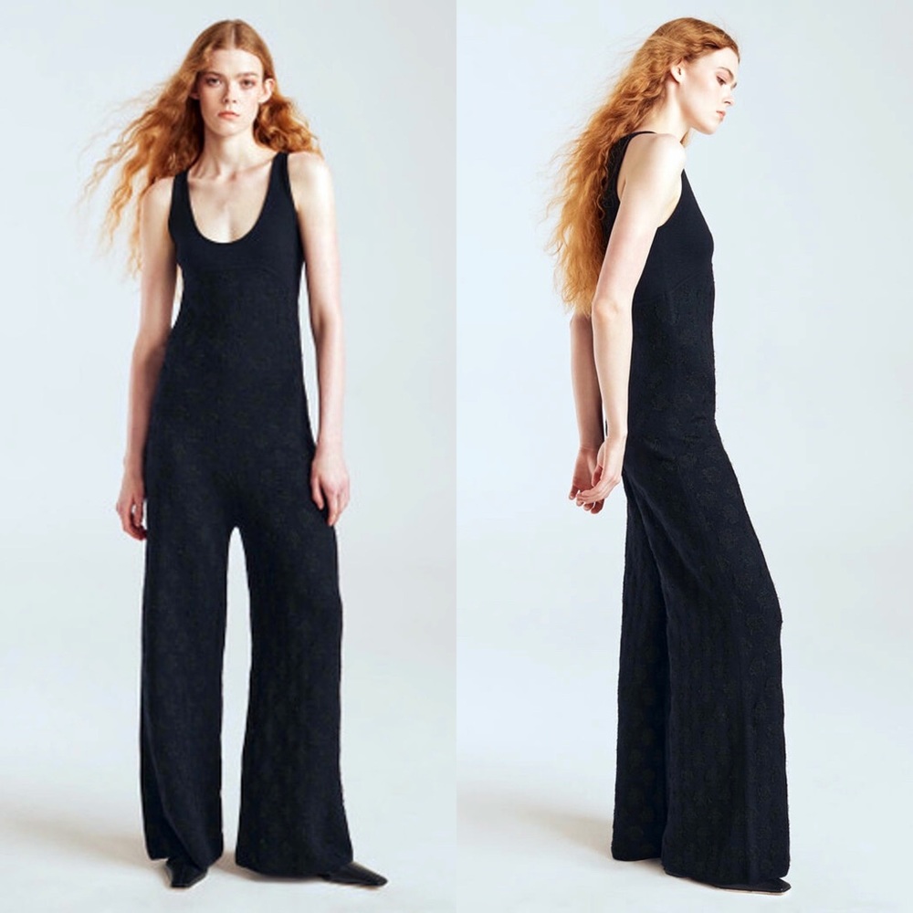 π€ REBECCA TAYLOR TALL BLACK SWISS DOT WOOL BLEND DOILY KNIT JUMPSUIT! - Picture 10 of 14